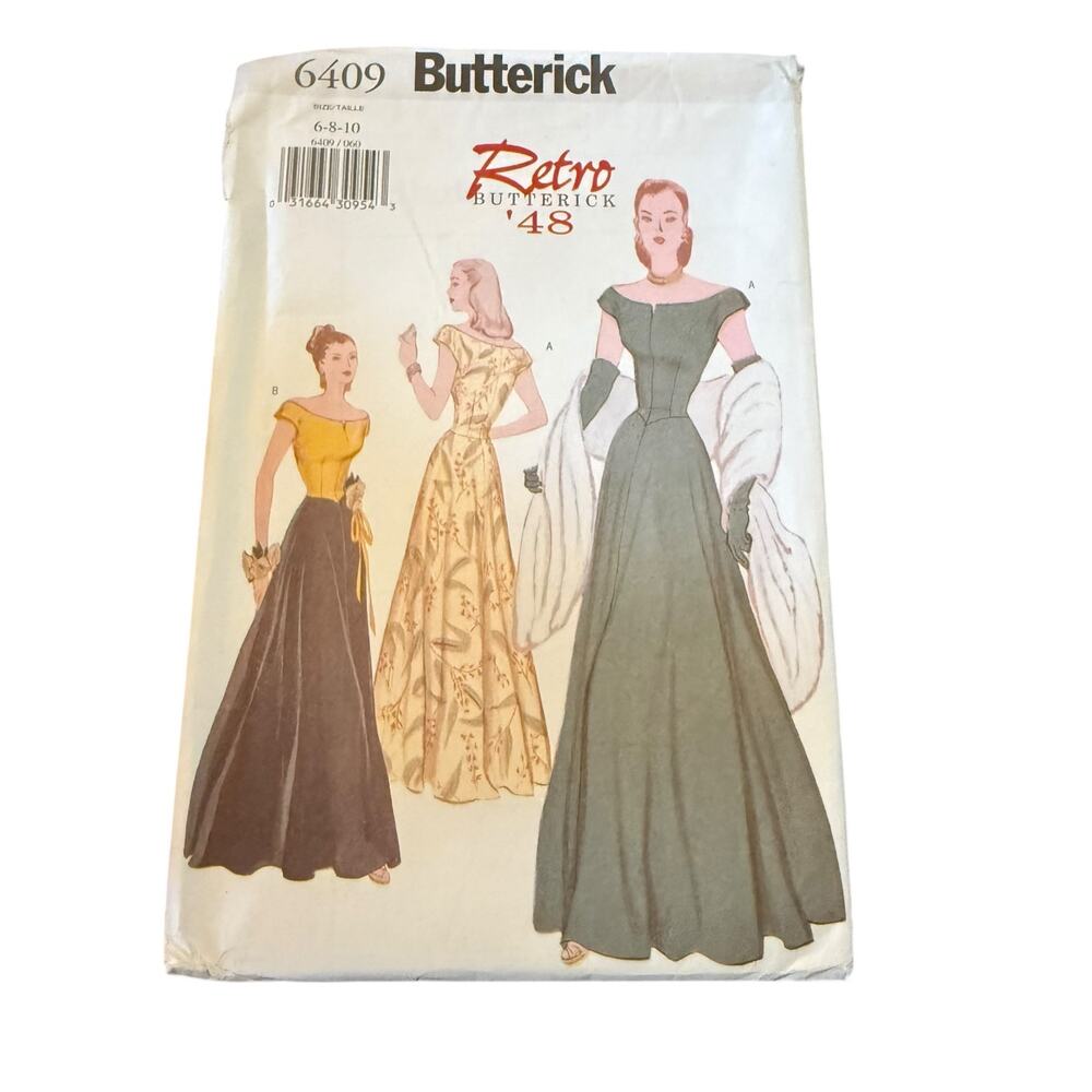 Butterick 6409 Vintage 1948 Reissued Pattern Off Shoulder Lined Fit Flare 6 8 10